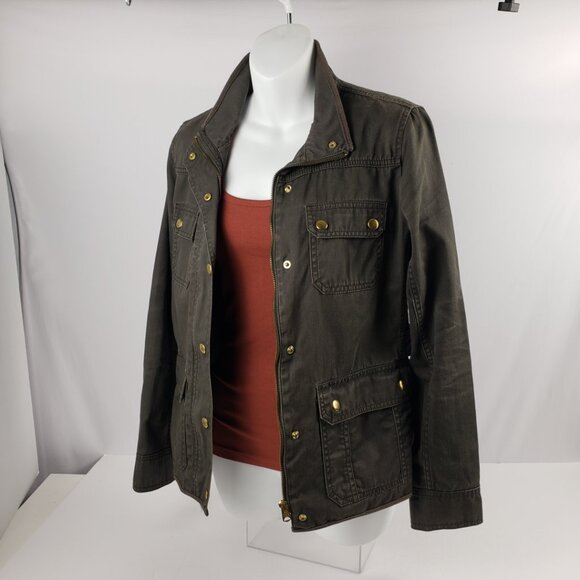 J Crew XS Army Olive Green Boyfriend Field Jacket Adjustable Womens Zipper Coat - Picture 2 of 16